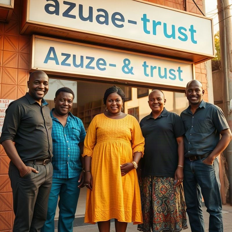 The five-person Lumenlastro team standing outside their Nyali Road shopfront